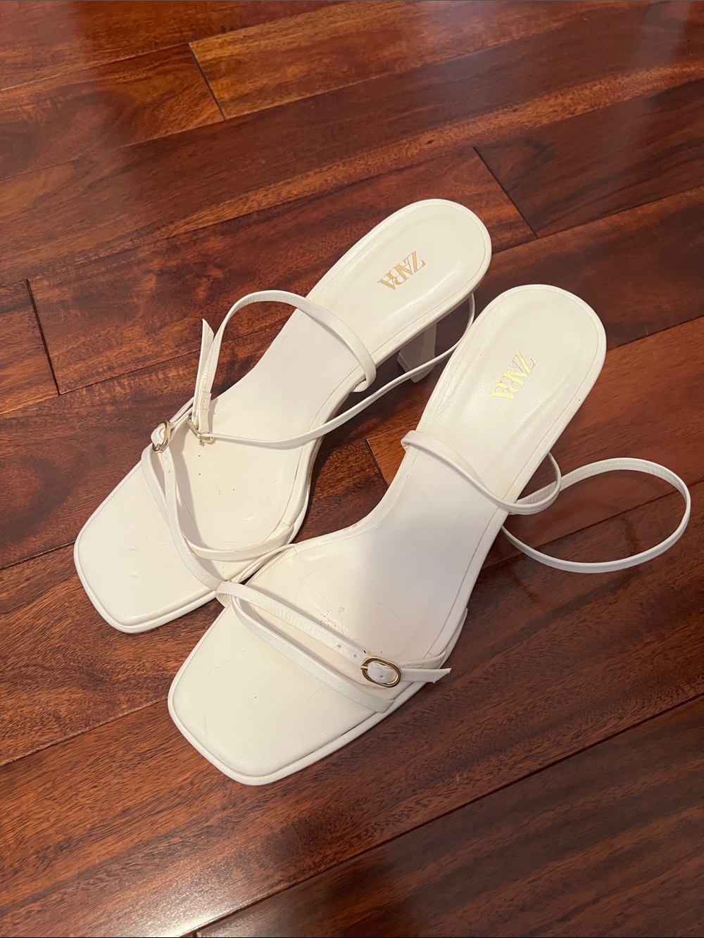 Zara White Minimal Square-Toe Strappy Heel